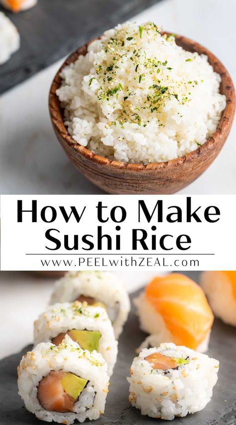 Learn how to make sushi rice for sushi rolls. The tried and true method for making sushi vinegar and making the best seasoned rice for sushi rolls. Sushi Seasoning Recipe, Rice For Sushi, Perfect Sushi Rice, Best Sushi Rice, Sushi Rice Recipe, Make Sushi Rice, Making Sushi Rice, Sushi Rice Recipes, Sushi Vinegar