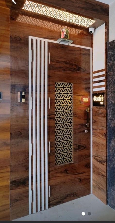 Sefty Door Design Home, Safety Door Jali Design, Entrance Lobby Design Residential, Safety Door Design Entrance, Main Door Decor, Door Elevation, Wood Door Decor, Safety Door Design, Wood Door Design