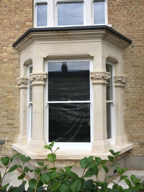 Restored bay window Stone Bay Window Exterior, Victorian Bay Window, Bay Window Exterior, Bow Windows, Front Path, Window Exterior, Victorian Windows, Windows Design, Victorian Terraced House