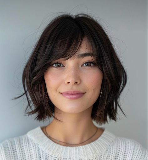 Short Hair Bob With Curtain Bangs, Short Hair Cuts With Bangs For Woman, Shoulder Length French Bob, French Bob On Chubby Face, Straight Bob Curtain Bangs, Aubrey Plaza Short Hair, French Bob Glasses, Shoulder Length Fine Hair With Bangs, Round Face Bob With Bangs