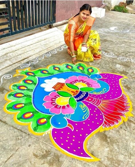 Sankranti Muggulu Rangoli Designs, Sankranthi Designs, Rangoli Designs For Sankranthi, பொங்கல் கோலம், Welcome Rangoli, Pongal Rangoli, Easy Rangoli Designs Videos, Very Easy Rangoli Designs, Rangoli Designs Photos