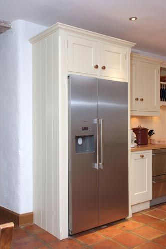 American Fridge Freezer Surround, Integrated American Fridge Freezer, Built In American Fridge Freezer, Fridge Freezer Surround, American Fridge Freezer Built In, Free Standing Fridge In Kitchen, Utility Tiles, Fridge Surround, Fridge In Kitchen