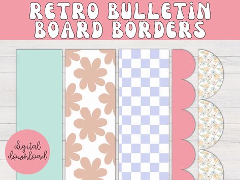 Boho Retro Bulletin Board, Retro Bulliten Board, Retro Classroom Theme Bulletin Board, Retro Classroom Bulletin Board, Daisy Gingham Classroom Decor, Bulletin Board Borders Printable, Classroom Borders, Bulletin Board Borders, Visiting Teaching