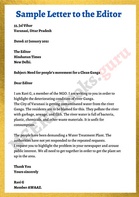 Letter To Editor, Letter From The Editor, Letter Writing Examples, Letter Writing Samples, Writing Examples, A Formal Letter, Formal Language, Ten Ten, Write A Letter