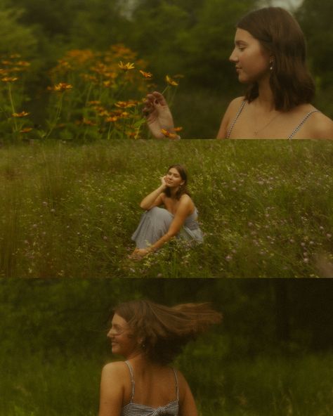 Field Pictures Ideas, Cinematic Field Photography, Portrait In Field, Flower Portrait Photography Creative, Senior Picture Inspiration Fall, Senior Pics In The Rain, Portrait Field Photography, Senior Photoshoot Prompts, Nature Photography With People