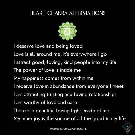 Celestial Crystal Collections on Instagram: "Heart Chakra Affirmations 🟢🟢🟢🟢🟢🟢🟢 'I Am Loved' Save this post for later Friendly reminder to be your #1 cheerleader 🥳 Follow @celestialcrystalcollections for guided chakra journeys #HeartChakra #HeartChakraHealing #Chakra #Chakras #ChakraHealing #ChakraHealerofIG #CrystalHealer #EnergyHealer #Energyhealing #EnergyHealer #SelfLove #SelfHelp #Lifestyle #LoveLife #Life #AffirmationoftheDay #affirmations #affirmation" Daily Vibes, Happiness Comes From Within, Inner Joy, Celestial Crystal, Heart Chakra Healing, Healing Spirituality, Chakra Affirmations, Instagram Heart, Daily Mantra