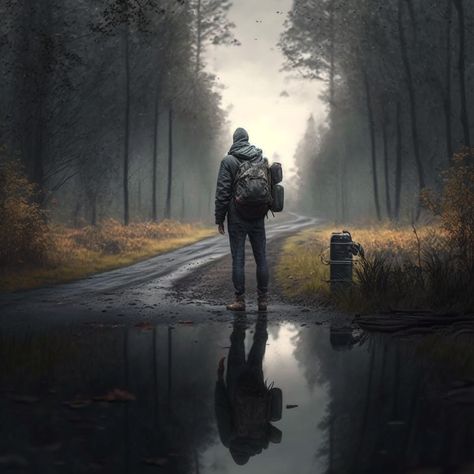 the photographer stands with a camera on the road, forest, fog :: RTX,HDR,Photo realism Road Man Aesthetic, Cave Photoshoot, Les Revenants, Road Drawing, Best Wallpaper For Mobile, Photo Realism, Jungle Photography, Happy Man, Graphic Design Photo