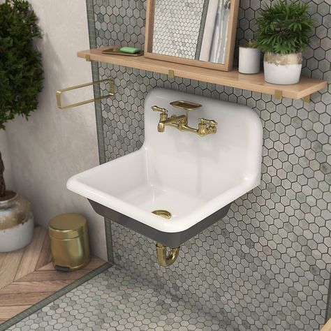 This 24-inch cast iron high back farm sink features a high back design and a wide basin, perfect for washing dishes. With the option of mounting to the wall or a vanity, this cast iron farm sink is a versatile option with an antique flair.