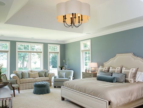 Interior Paint Color Ideas Cozy Traditional Bedroom, Teal Headboard, Traditional Bedroom Design, Headboard Bedroom, Sofa Santai, Bedroom With Sitting Area, Transitional Bedroom, Beige Bedroom, Bedroom Seating