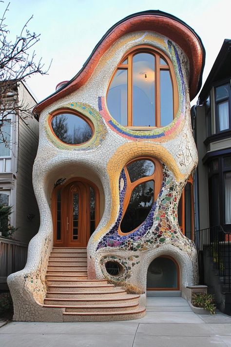 Irregular House Design, Cool Structures, Weird Houses Unusual Homes, Unique Architecture House, Mosaic Architecture, Funky Houses, Weird Architecture, Quirky House, Unusual Architecture