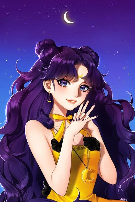 Luna in human form fan art sailor moon An Anime, Purple Hair, Sailor Moon, Black Hair, Moon, Human, Purple, Hair, Anime