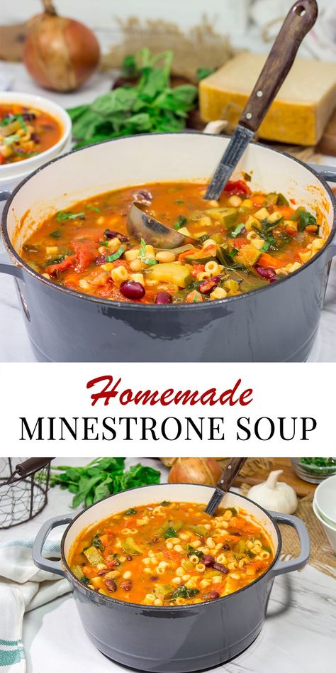 Minestrone Soup Minnestonie Soup, Healthy Skillet Dinners, Vegetarian One Pot, Healthy Skillet, Chicken Tomato, Doing Dishes, Winter Soup Recipe, Italian Comfort Food, Sheet Pan Chicken