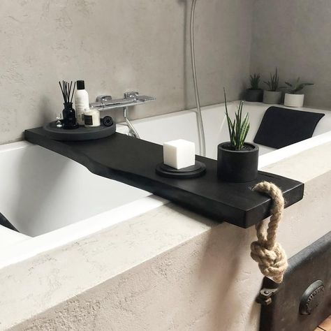 White Wooden Bath Caddy / Bath Shelf / Bath Accessories / | Etsy Wood Bath Tray, Bath Board, Black Bathroom Decor, Bathtub Caddy, Bath Table, Bath Shelf, Bad Accessoires, Corner Bath, Black Bathroom Accessories