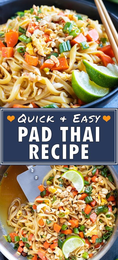 Easy Gluten Free Pad Thai, Easy Healthy Pad Thai, Quick Pad Thai Recipe, Healthy Vegetarian Family Dinners, Easy Crockpot Dinners Vegetarian, Easy Pad Thai Recipe Vegetarian, Pad Thai Vegetable, Dairy Free Asian Recipes, Quick And Easy Vegetarian Dinner Recipes