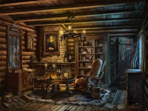 Fantasy Cabin, Fantasy Interior, Hunters Cabin, Cottage House Interior, Interior Concept Art, Dangerous Man, Fantasy Rooms, Medieval City, House Hunters