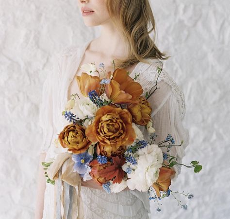 These rust color blooms combined with the blues make me scream! Love!! Miss You All, Blue Bouquet, The Blues, Rust Color, Thinking Of You, Floral Wreath, Rust, Blue Color, Flowers