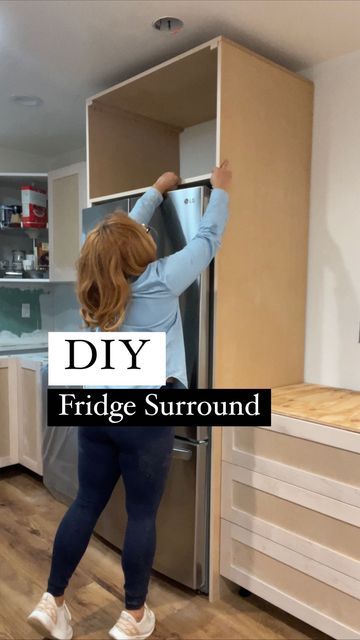 CAMILLE KURTZ l Design + DIY on Instagram: "Let’s build a fridge surround together. Ben and I have slowly been building an @ikeausa kitchen from scratch using @semihandmade paintable door fronts and panels for his mom. This fridge surround was an easy built that you could tackle in a day. Head to my stories for more details. #diyprojects #kitchenmakeover #diyers #blackhomebloggers #womenwhobuild #ladieswhodiy #diyhome" Fridge Cabinet Surround, Diy Fridge Surround, Above Fridge Storage, Cabinets Around Fridge, Fridge Surround, Side Of Fridge, Hidden Fridge, Refrigerator Cabinet, Living Room Curtains