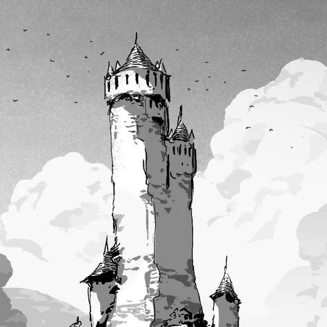 Castle Scenery Drawing, Castle Tower Illustration, Castle On Hill Drawing, Cliff Castle Concept Art, Castle Vector Illustration, House Shapes, Castle Sketch, Fantasy Map Making, Anime Lineart