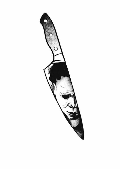 Drawing Knife, Halloween Tattoo Designs, Michael Myers Tattoo, Drawing Halloween, Horror Movie Tattoos, Horror Tattoos, Knife Drawing, Knife Tattoo, Rune Tattoo