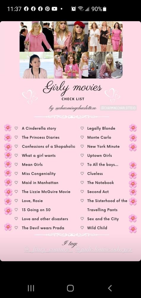 Movies To Watch Like Clueless, Princess Movies To Watch, Feminine Movies To Watch, Movies Like Mean Girls To Watch, Legally Blonde Movie Night, Movies Like Mean Girls And Clueless, Girly Tv Shows To Watch, 90s Girly Movies, Girly Tv Shows