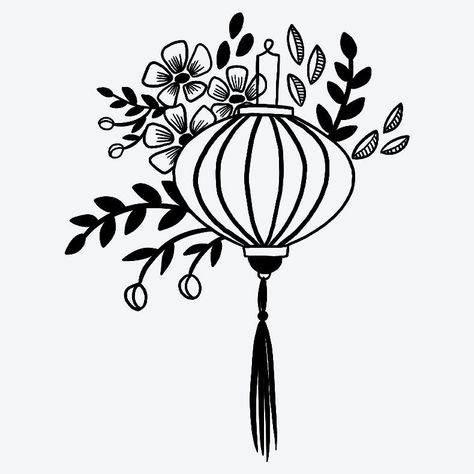 Chinese Lantern Drawing Simple, Lantern Drawing Simple, Chinese Lantern Tattoo, Chinese Lantern Drawing, Lantern Drawing, Silk Lanterns, Vietnam Tattoo, Lantern Tattoo, Inkbox Tattoo