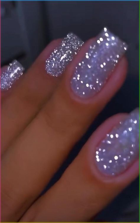 Natural Sparkly Acrylic Nails, Short Stellato Nails, Summer Glitter Nail Ideas, Happy Nails Ideas, B Day Nail Ideas, Nail Art Sparkle Design, Gliterry Nails Design Short, Blue Sparkly Nail Ideas, Rhinestone Gel Nails