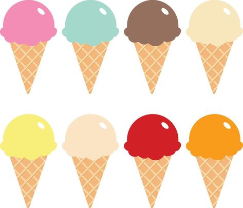 Set of cartoon icons. Ice cream scoops in different colors and waffle cone vector icons illustrations- Ice Cream Cone Clipart, Ice Cream Clip Art, Ice Cream Cartoon, Scrapbook Images, Ice Cream Scoops, Waffle Cone, Vector Icons Illustration, Waffle Cones, Preschool Ideas