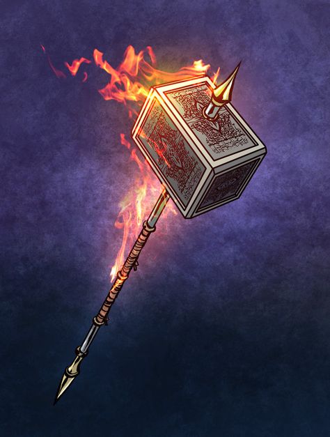 Fire Hammer Fantasy, Hammer Warrior Fantasy Art, Magic Hammer Art, Fantasy Hammer Art, Hammer Aesthetic, Fantasy Hammer, Magic Hammer, Giant Hammer, Hammer Fantasy