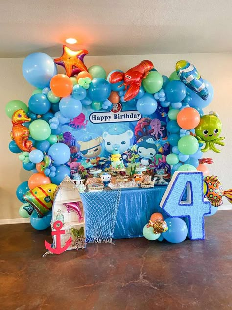 Octonauts Birthday Party Ideas, Party Balloon Garland, Octonauts Birthday Party, Octonauts Party, Baby Shower Balloon Arch, Ocean Birthday Party, Ocean Birthday, 4th Birthday Parties, 3rd Birthday Parties