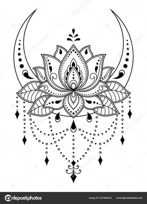 Lotus Chandelier Tattoo, Vedic Symbols, Lotus Flower Mehndi, Lotus Flower Henna, Atrapasueños Tattoo, Chandelier Tattoo, Witchy Tattoos, Flower Mehndi, Mandala Tattoo Sleeve