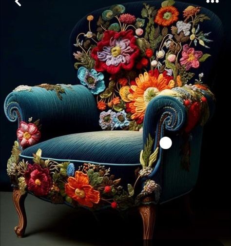 Embroided Flowers, Ornate Chairs, 70s Interior Design, Prompts Ideas, Weird Furniture, 70s Interior, Funky Chairs, Fantasy Furniture, Whimsical Furniture