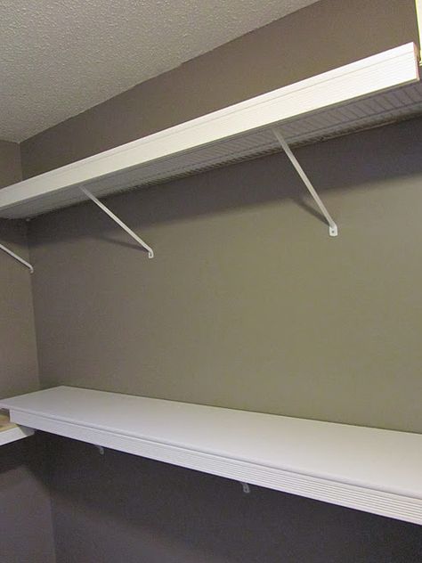 How to cover ugly wire shelves and make them solid & pretty! Covering Wire Shelves, Wire Closet Shelves, Wire Closet Organizers, Wire Shelf Covers, Closet Office Organization, Apartment Closet Organization, Wire Closet Shelving, Shelf Makeover, Closet Makeover Diy