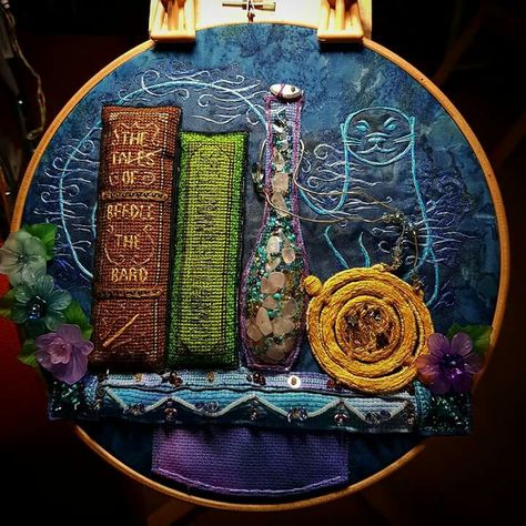 Bookcase Embroidery, Book Shelf Embroidery, Embroidery Harry Potter Pattern, Book Themed Embroidery, Hp Embroidery, Fairy Tale Embroidery, Fairy Cabin, Magical Embroidery, City Embroidery