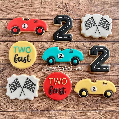 Birthday - Kids | janisbakes Car Cookies, 2nd Birthday Party For Boys, Twin Birthday Parties, Birthday Cookie, Second Birthday Ideas, Cars Theme Birthday Party, Race Car Birthday, Car Birthday, Baby Shower Decorations For Boys