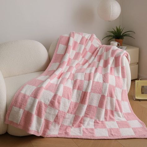 Microfiber Pink Checkerboard Blanket Reversible, Plaid Cozy Fuzzy Chessboard Throw Blanket Plush for Bed Couch Sofa (Pink, 51"x63") Aesthetic Room Decor Colorful, Preppy Throw Blankets, Throw Blankets Aesthetic, Cute Fuzzy Blankets, Blanket Astethic, Pink Throw Blanket On Bed, Throw Blankets Preppy, Cute Throw Blanket, Pink Blanket Aesthetic