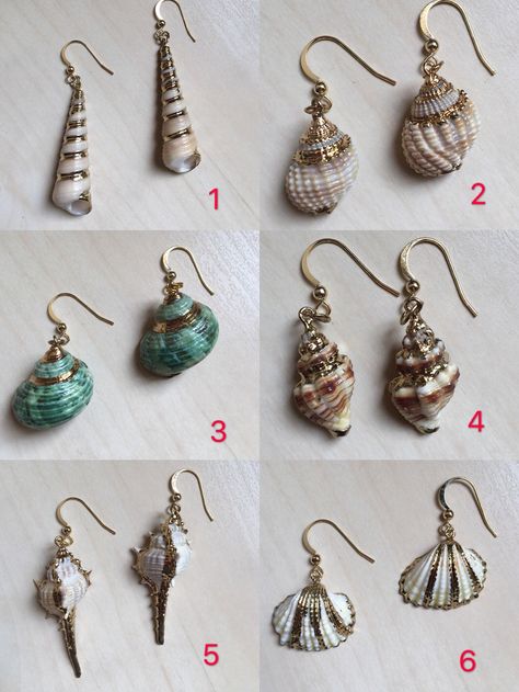 Remember those days walking on the beach and trying to pick the lovely seashells? Now you can wear them on your ears! I have put this charming collection of gold real seashell earrings. The real seashells are all been sterilized and dipped in gold. They come with 14k Gold Plated hooks, which ensure long-lasting wear and shiny color. The collection includes 6 different styles of seashells: long gold& beige chevron conch earrings, green conch earrings, clam mermaid earrings...you name it! Each Seashell Jewelry Diy, Conch Earrings, Vacation Jewelry, Earrings Hanging, Jewelry Nature, Shell Crafts Diy, Seashell Earrings, Mermaid Earrings, Cadeau Diy