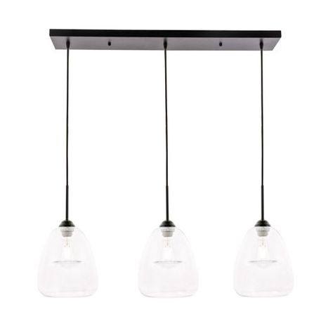 Elegant Lighting Kason Black 36 Inch Three Light Pendant With Clear Glass Ld5032d36bk | Bellacor Kitchen Modern Contemporary, Urban Style Design, Boston House, Glass Ceiling Pendant, Dining Table Light, House Dining Room, Cord Light, Timeless Home, Glass Jug