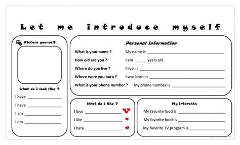 Introducing Myself Ideas, Introduce Quotes, Introducing Myself, Cloze Activity, Introducing Yourself, Let Me Introduce Myself, All About Me Worksheet, Multiplication Word Problems, Worksheet For Kindergarten