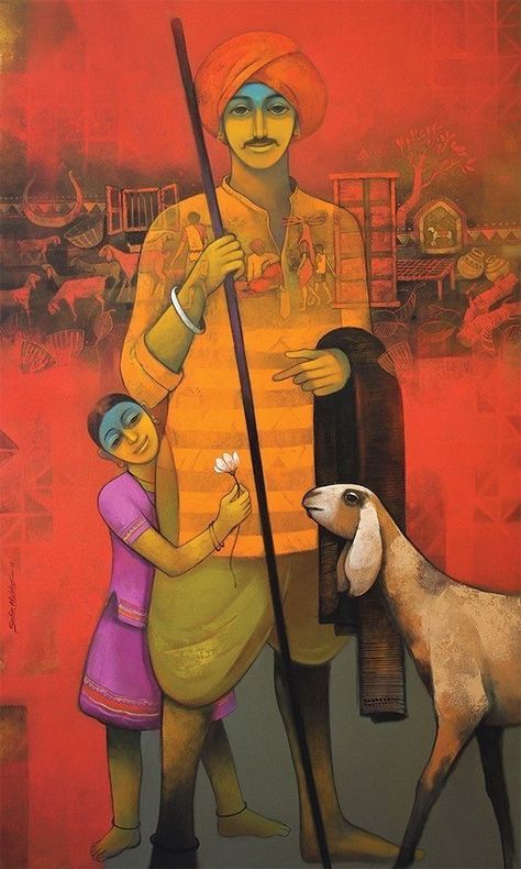 Fatherly Love, Rajasthani Painting, Indian Contemporary Art, Modern Indian Art, Composition Painting, Indian Artwork, Indian Folk Art, Indian Artist, Indian Paintings