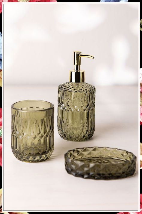 Looking to revamp your bathroom? Discover 7 must-have bathroom products that will elevate your space to new heights! From stylish shower curtains to luxurious bath mats, these essentials will transform your bathroom into a serene oasis. Upgrade your daily routine with these top-quality items and create a spa-like atmosphere in your own home. Say goodbye to dull and hello to fabulous with these must-have bathroom products! Bathroom Accesories, Glass Soap Dispenser, Ambience Lighting, Glass Bathroom, Bathroom Collections, Vintage Chairs, Dream House Decor, Bathroom Sets, Recycled Glass