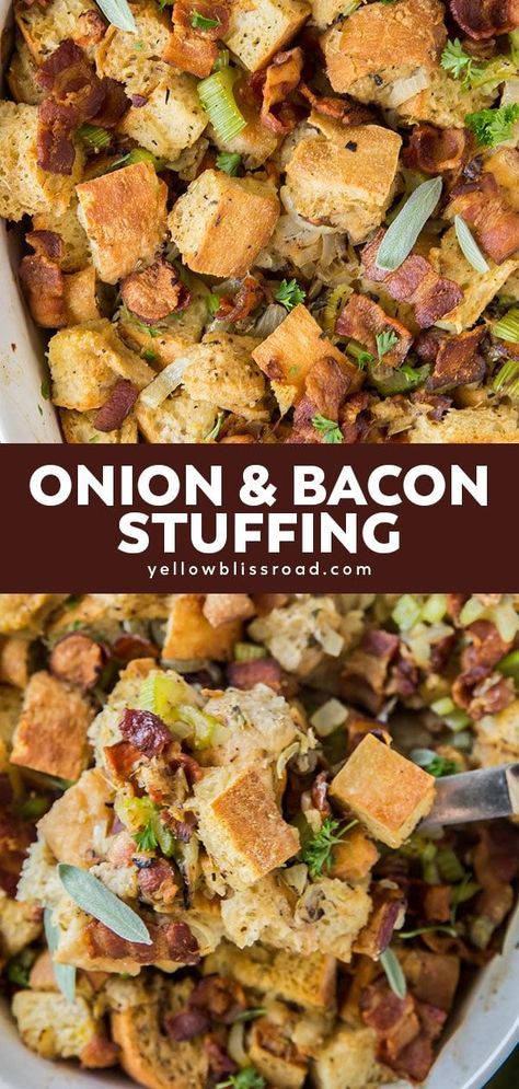 Bacon Stuffing, Traditional Stuffing Recipe, Classic Stuffing Recipe, Quiche Vegan, Stuffing Recipes For Thanksgiving, Thanksgiving Dinner Menu, Thanksgiving Stuffing, Thanksgiving Recipes Side Dishes, Stuffing Recipes