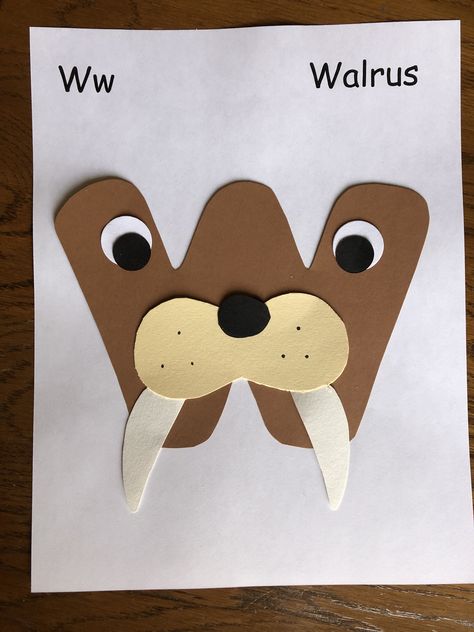 W Projects For Preschool, W For Walrus Craft, W Art Projects For Preschool, Pre K Letter D Crafts, Letter W Art Preschool, W Letter Craft, Alphabet Animal Crafts, W Crafts For Toddlers, V Letter Craft