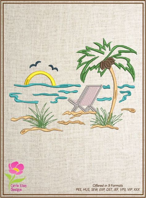 Create a unique and stylish gift. The design file contain 10 size choices and 9 formats per size. Change thread colors to suit your own wishes. Check my Etsy shop for more designs you may like. https://www.etsy.com/shop/CarrieEllenDesigns Instant Download Embroidery Pattern Machine Embroidery Embroidery Designs Embroidery Hoop Custom Embroidery PES Embroidery Beach Embroidery Stork Design Beach Chair Design Vacation Sun beach Caribbean Island Embroidery Beach, Beach Embroidery, Beach Caribbean, Summer Embroidery, Pes Embroidery, Birds Embroidery Designs, Patterned Chair, Reference Sheet, Caribbean Island