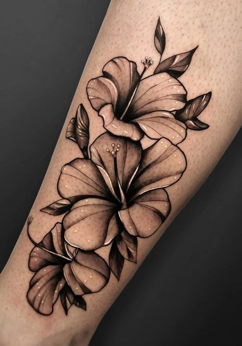 Hibiscus Tattoos: Meanings, Tattoo Styles & Ideas Colored Flower Tattoo Designs, Hibiscus And Lotus Flower Tattoo, Floral Tattoo Women, Hibiscus Tattoos For Women, Pretty Hibiscus Tattoo, Flower Tatoos Woman, Tropical Flower Tattoos For Women, Hibiscus Tattoo Meaning, Hibiscus Sleeve Tattoo