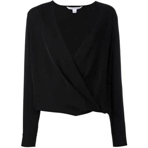 Diane Von Furstenberg V-neck wrap blouse ($340) ❤ liked on Polyvore featuring tops, blouses, black, silk top, v neck blouse, silk wrap top, wrap style top and v-neck tops Silk Wrap Top, Black Silk Blouse, White Short Sleeve Blouse, Silk Blouses, Silk Tops, Women White Blouse, Blouse Silk, Simple Blouse, Wrap Shirt