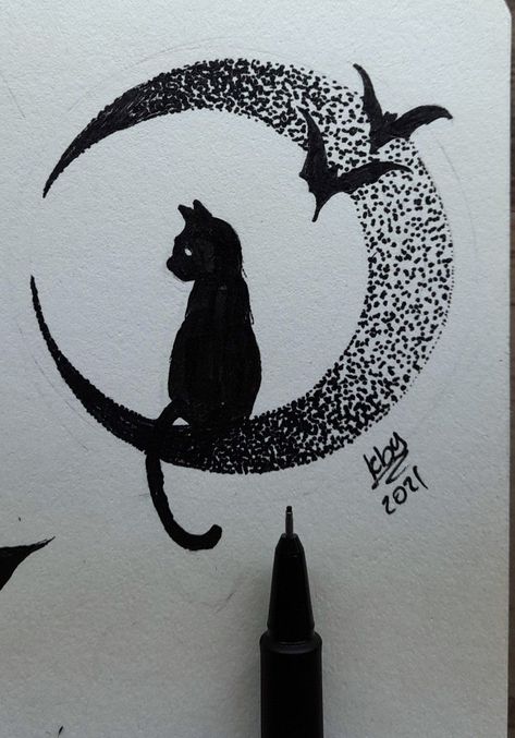 Painting Cats, Dragon Tattoo Ideas, Magic Runes, Animal Tattoo Ideas, Black Cat Tattoos, White Ink Tattoo, Dragon Tattoos, Cat Tattoos, Moon Drawing