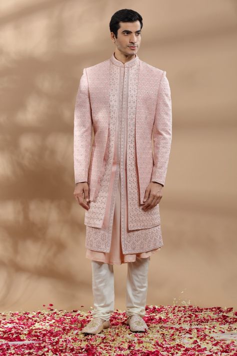 Pink Sherwani, Pants Embroidery, Indian Wedding Clothes For Men, Embroidered Sherwani, Sherwani Groom, Suit Tuxedo, Sherwani For Men, Designer Suits For Men, Anarkali Kurta