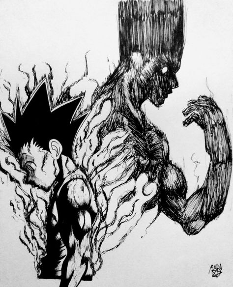 Rage Drawing, Rage Anime, Anime Rage, Hunter Tattoo, Gon Freecss, Manga Tattoo, Naruto Tattoo, Buku Harry Potter, Dark Art Illustrations