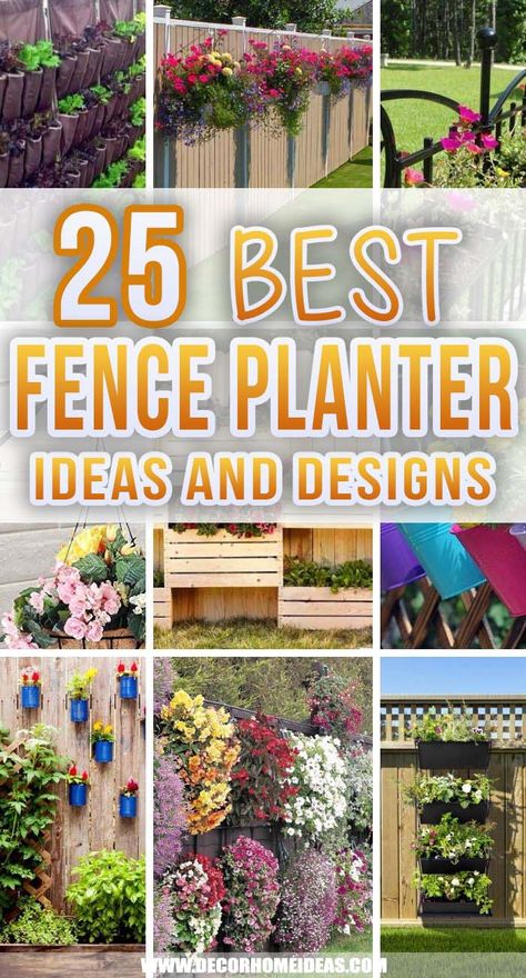 Best Fence Planters Ideas And Designs. Whether your backyard is compact or expansive, there’s always room to add more beautiful plant life with fence planters! Fence planters are what you need to make it even more beautiful. #decorhomeideas Backyard Potted Plants Along Fence, Planters Hanging On Fence, Plant Wall Outdoor Fence, Flowers On Wooden Fence, Outdoor Garden Fence Ideas, Planters On Fence Ideas, Fence Baskets Planters, Garden Wall Planters Ideas, Garden On A Fence Ideas