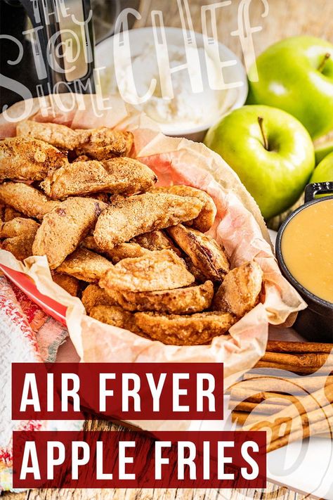 This air fryer apple fries recipe tastes just like an apple pie — but are way easier to whip up. As a bonus, your entire house will be filled with the wonderful aromas of apple, cinnamon, and sugar. Air Fryer Apple Slices Recipes, Air Fryer Apple Fries Healthy, Air Fryer Apple Wedges, Apple Pie French Fries, Air Fryer Apple Slices, Air Fried Apple Slices, Apple Fries Air Fryer, Classroom Cookbook, Apple Fries Recipe